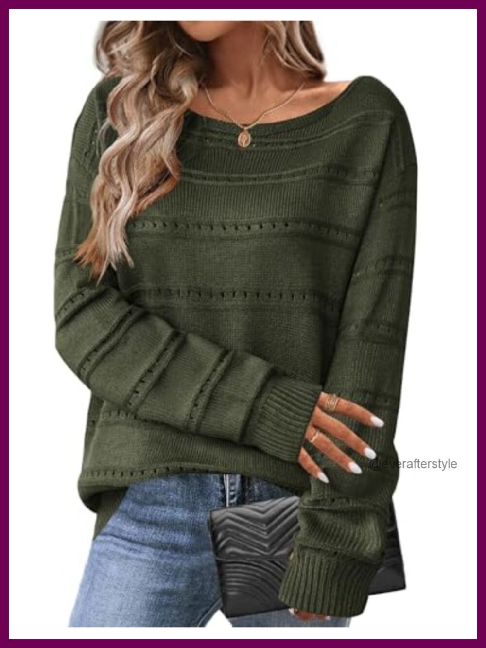 Womens Off Shoulder Crochet Knit Sweater Loose Pullover Top